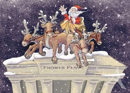 Berlin- Postkarte "Frohes Fest!" (Quadriga)