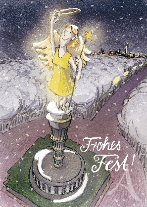 Berlin- Postkarte "Frohes Fest!" (Siegessäule)