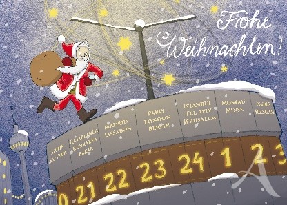 Berlin- Postkarte "Frohe Weihnachten!" (Weltzeituhr)