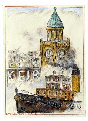 Postkarte "Landungsbrücken, Hamburg"