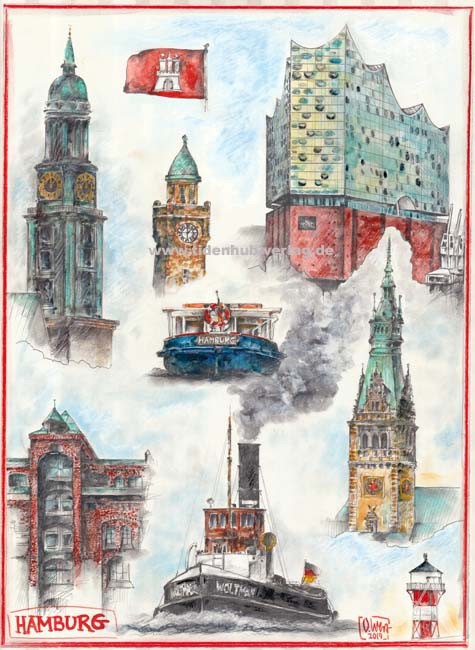 Postkarte "Hamburg" (Elbphilharmonie, Michel,...)