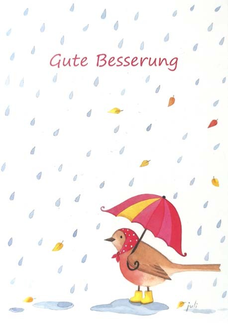 Postkarte "Gute Besserung" (Vogel mit Regenschirm)