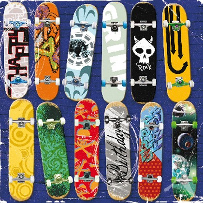 Doppelkarte, "Happy Birthday" (Skateboards) - quadratisch