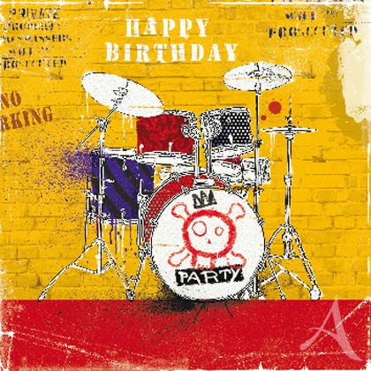 Doppelkarte, "Happy Birthday" (Drums) - quadratisch