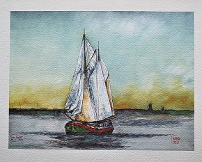 "Vom Wasser aus - Greetsiel"" - GERAHMTER Kunstdruck von Ole West - (24 x 30)